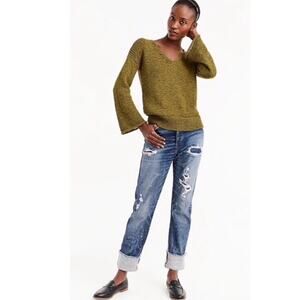 J Crew Flared Sleeve Swing Sweater In Army Green